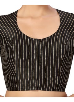 Studio Shringaar Studio Shringaar Womens Polyester Short Sleeves Handloom Silk Saree Blouse(Black, 42)  - Image 3