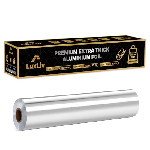 LuxLiv Aluminum Heavy Duty Tin Foil Roll – 12 inch wide x164 ft Length,161 sq ft – Commercial Grade & Extra Thick, Strong Enough for Food Service Industry with cutter - LuxLiv® - Image 1