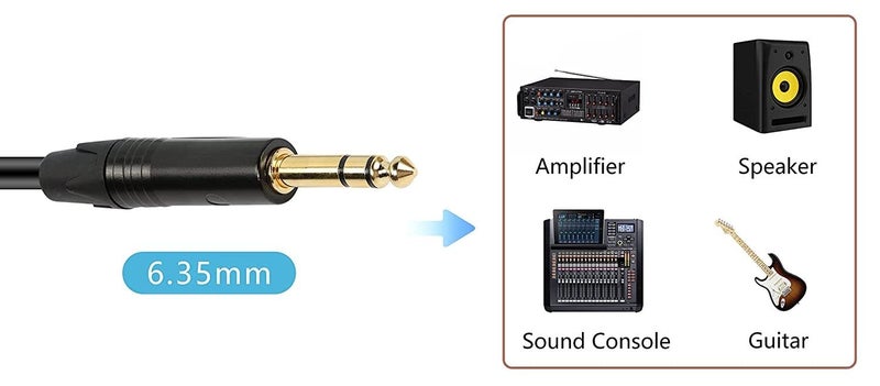 SeCro كابل آلة الجيتار المطلية بالذهب، 6.35 مم (1/4) TRS إلى 6.35 مم (1/4) TRS كابل صوت ستيريو للجيتار الكهربائي، الماندولين، الباس، المكبر، لوحة المفاتيح، مكاتب المزج (1.5 متر) - Image 4