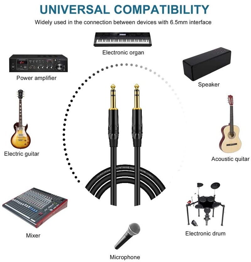 SeCro كابل آلة الجيتار المطلية بالذهب، 6.35 مم (1/4) TRS إلى 6.35 مم (1/4) TRS كابل صوت ستيريو للجيتار الكهربائي، الماندولين، الباس، المكبر، لوحة المفاتيح، مكاتب المزج (1.5 متر) - Image 5