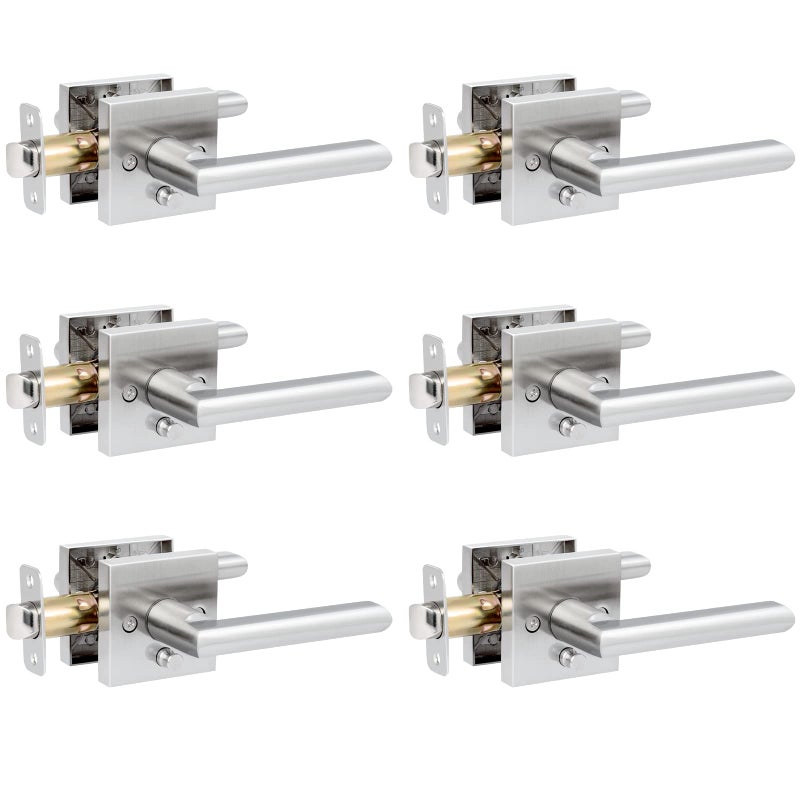 Hosom 6 Pack Privacy Door Handles For Bedroom Bathroom & More Interior Door Levers Keyless Reversible Square Door Locks Satin Nickel - Image 1