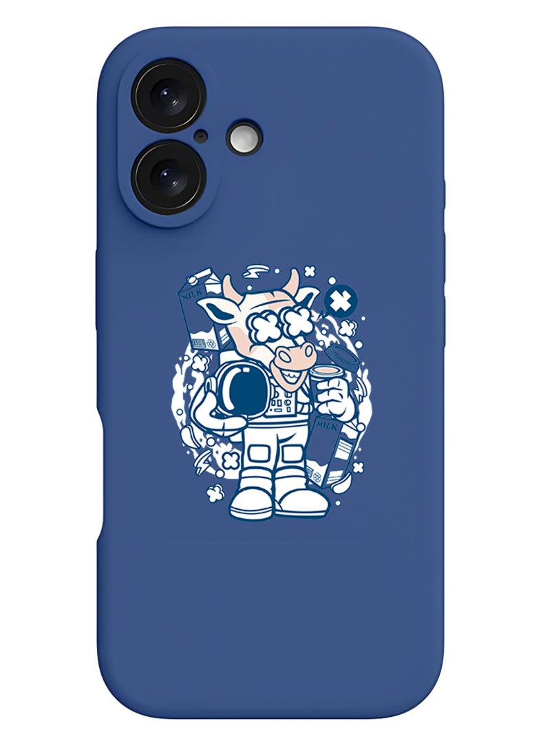Theodor iPhone 16 Blue Protective Slim Fit Case Liquid Silicone Cover with Full Body Protection Anti-Scratch Shockproof Case For iPhone - Cow astronaut - Image 1