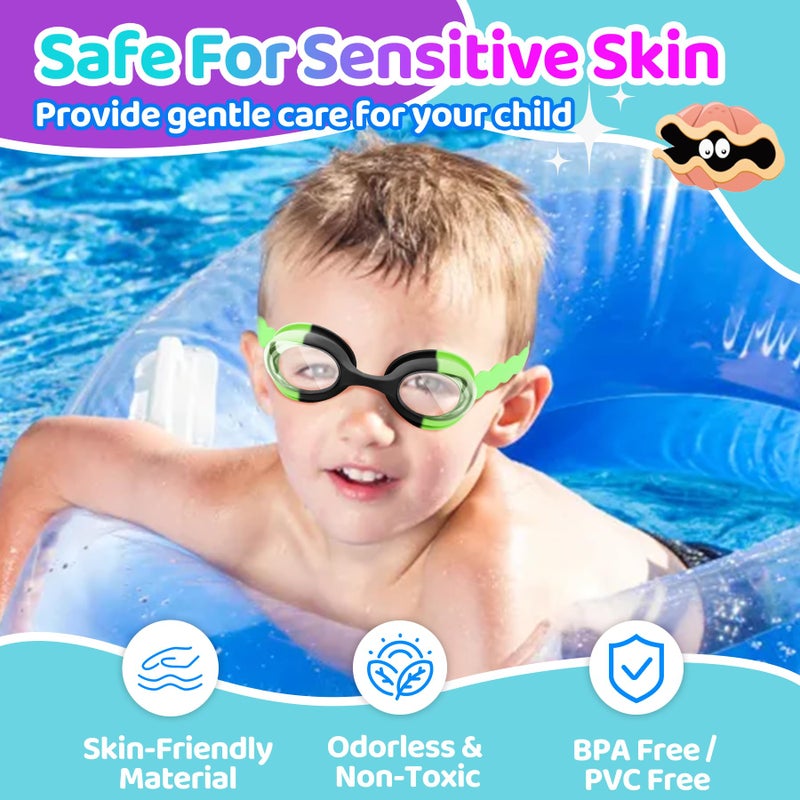 Vvinca 2 pack Kids Swim Goggles for Boys Girls Age 3-12, Wave-Shaped Quick Adjust Strap, Anti-Fog UV Protection Swimming Goggles, No Leaking Kids Goggles for Toddler Youth Pool Water Swimming - Image 4