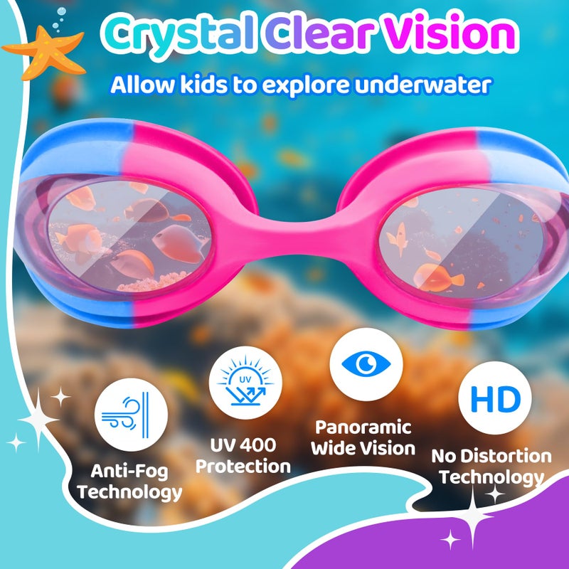 Vvinca 2 pack Kids Swim Goggles for Boys Girls Age 3-12, Wave-Shaped Quick Adjust Strap, Anti-Fog UV Protection Swimming Goggles, No Leaking Kids Goggles for Toddler Youth Pool Water Swimming - Image 5