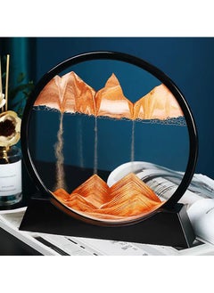 GNAFOTU Sand Art Liquid Motion, 3D Hourglass Deep Sea Sandscape, Moving Sand Art Picture Round Glass Display Flowing Sand Frame, 3D Colored Quicksand Decor Relaxing Desktop Home Office, Orange  - Image 1