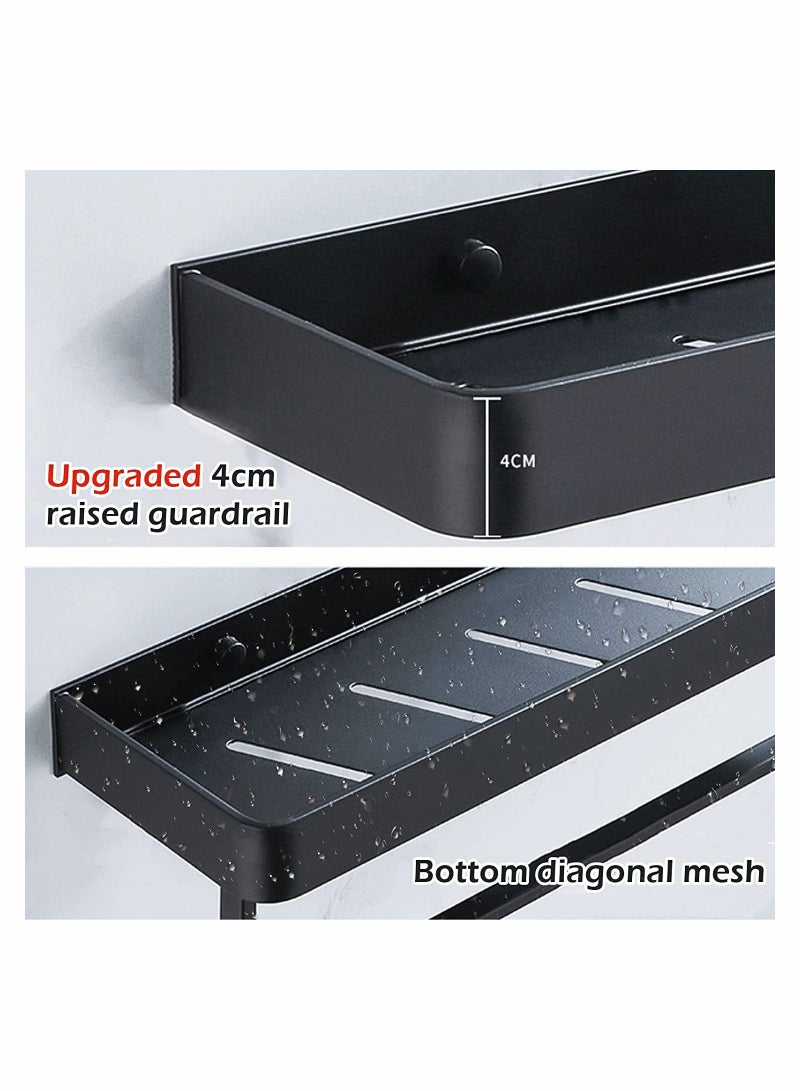 Bathroom Shelf with Towel Bar, Wall Mounted Shower Storage Organizer, Floating for Kitchen Toilet, 15.7inch(Black) - Image 5