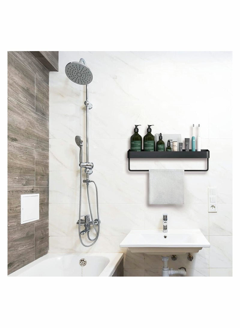 Bathroom Shelf with Towel Bar, Wall Mounted Shower Storage Organizer, Floating for Kitchen Toilet, 15.7inch(Black) - Image 4