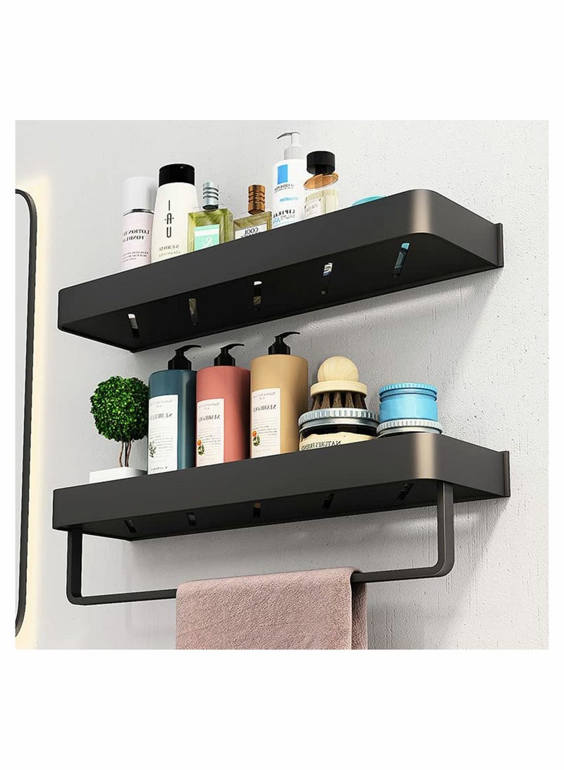 Bathroom Shelf with Towel Bar, Wall Mounted Shower Storage Organizer, Floating for Kitchen Toilet, 15.7inch(Black) - Image 3