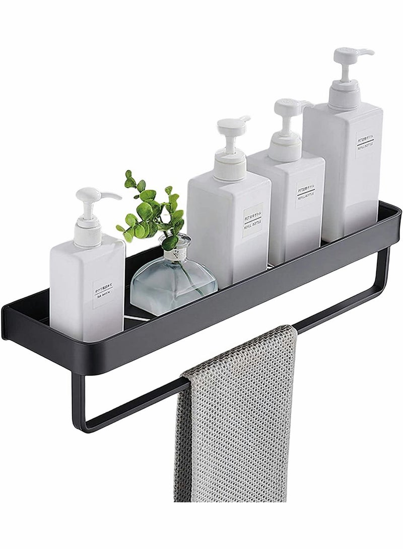 Bathroom Shelf with Towel Bar, Wall Mounted Shower Storage Organizer, Floating for Kitchen Toilet, 15.7inch(Black) - Image 1