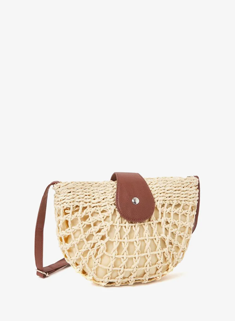 Styli Beige Woven Beach Crossbody Bag