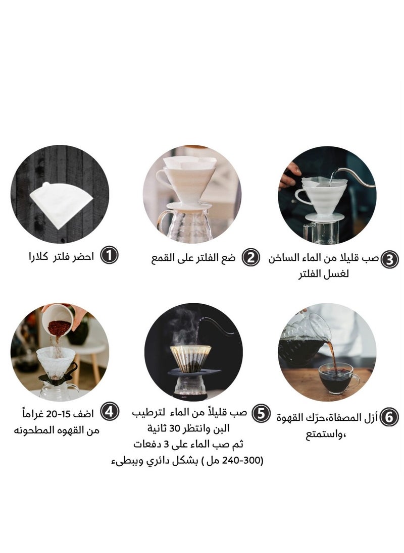 كلارا كلارا فلتر قهوة V60 - حجم 02, 100 فلتر, ورق ترشيح عالي الجودة للقهوة المختصة والمقطرة  - Image 5