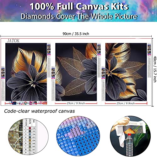 JATOK Diamond Painting Kits for Adults DIY Flowers Full Round Drill Cross Stitch Embroidery Pictures Arts Paint by Number Kits Diamond Painting Kits for Home Wall Decor 3 Sets - Image 3