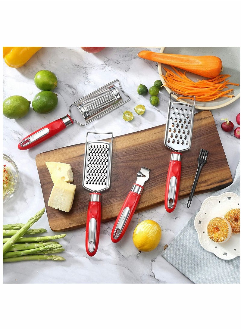 SYOSI Food Grater Cheese Grater Stainless Steel Grater for Ginger Garlic Nutmeg Chocolate Vegetables Lemon Dishwasher Safe Set of 5(Red)  - Image 2