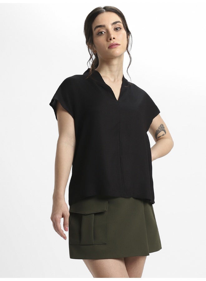 Dennis Lingo Black Viscose Moss Top for Women, Regular Fit - Image 1