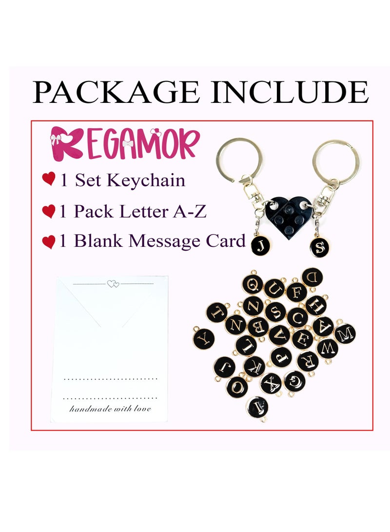 Excefore Personalized Brick Matching Couple Heart Keychain, Boyfriend Girlfriend Valentines Him Couple Gifts Full A-Z, Includes Gift Box - Image 2