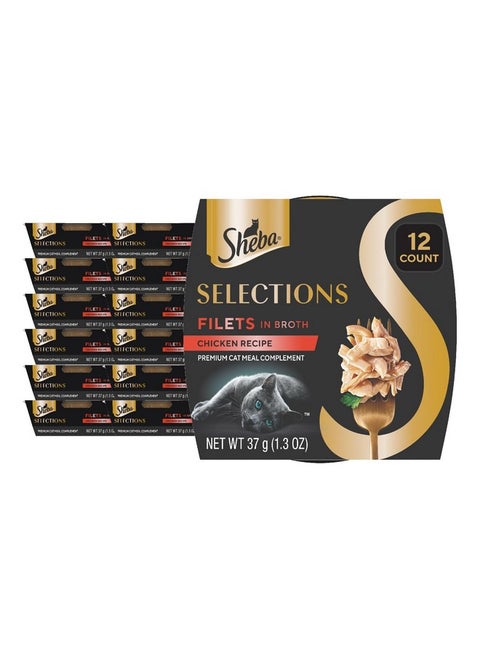 Sheba Selections Filets in Broth Adult Wet Cat Meal Complement Chicken Recipe, 1.3 oz. Cups, 12 Count
