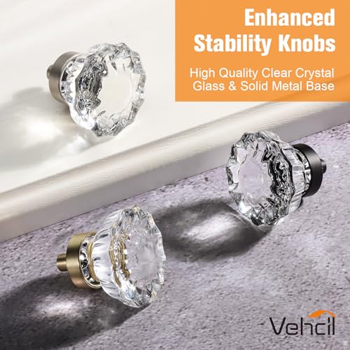 VEHCIL Crystal Cabinet Knobs 8 Pack Gold Drawer Dresser Knobs Single Hole Vintage Dresser Pulls for Cupboard Closet Bathroom Dresser Drawers Retro Round Flower Design - Image 3