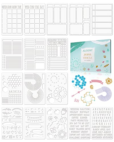 ALODNY 16 Pcs Journal Stencils Set - Time Saving Bullet Journaling Supplies/Accessories Kit -Ultimate Productivity Planner Stencil for Bullet Journal Stencils A5 Dotted Journals - Image 1