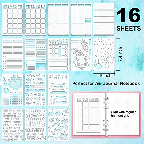 ALODNY 16 Pcs Journal Stencils Set - Time Saving Bullet Journaling Supplies/Accessories Kit -Ultimate Productivity Planner Stencil for Bullet Journal Stencils A5 Dotted Journals - Image 5