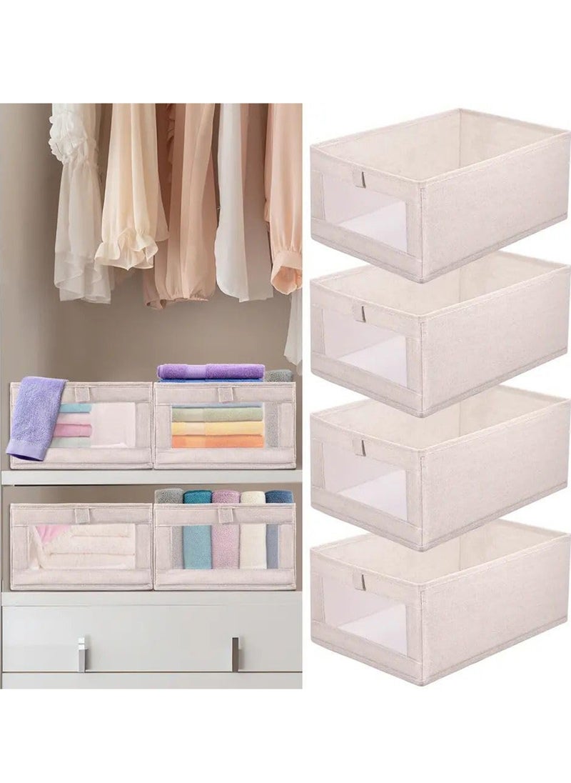 Blueland 4 Pack Foldable Clothes Storage Bin, Washable Closet Drawer Organizer with Clear Window, Wordrobe Storage Basket Box for T-Shirt, Pants, Jeans Sweaters & Books  - Image 1