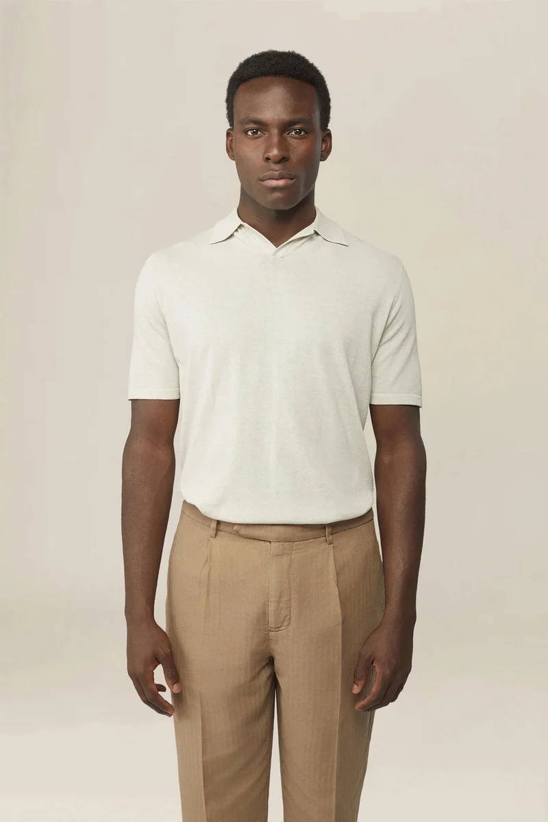 Men's 100% cotton knit polo shirt with Derby collar - Ice