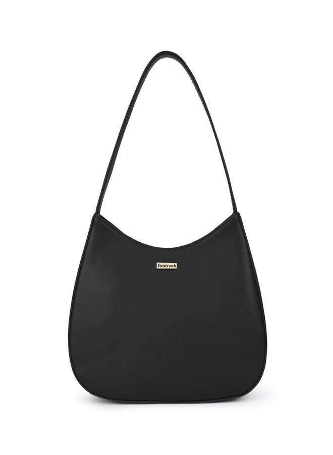 Fastrack Curve Shoulder Bag | Black Pebbled Faux-Leather Women’s Handbag | Gold Hardware Finish with Sturdy Handle, Zipper Closure & Organised Storage - Image 1