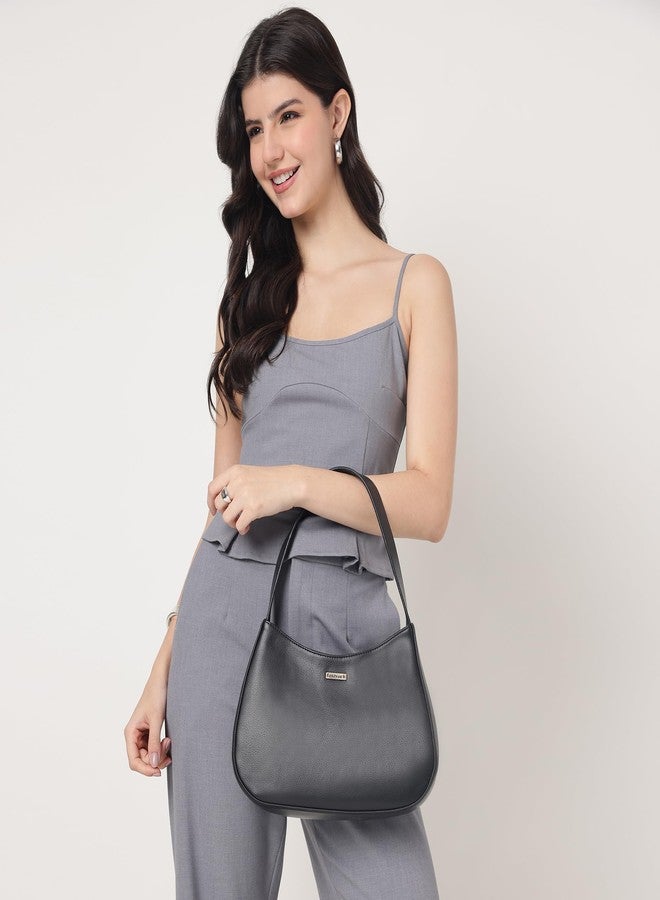 Fastrack Curve Shoulder Bag | Black Pebbled Faux-Leather Women’s Handbag | Gold Hardware Finish with Sturdy Handle, Zipper Closure & Organised Storage - Image 2