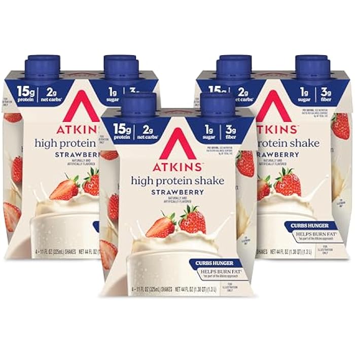 Atkins مشروب بروتين بنكهة الفراولة من أتكينز، عالي البروتين، منخفض الجلايسيمي، منخفض السكر والكربوهيدرات، مناسب للكيتو، خالي من الجلوتين، 12 قطعة - Image 1