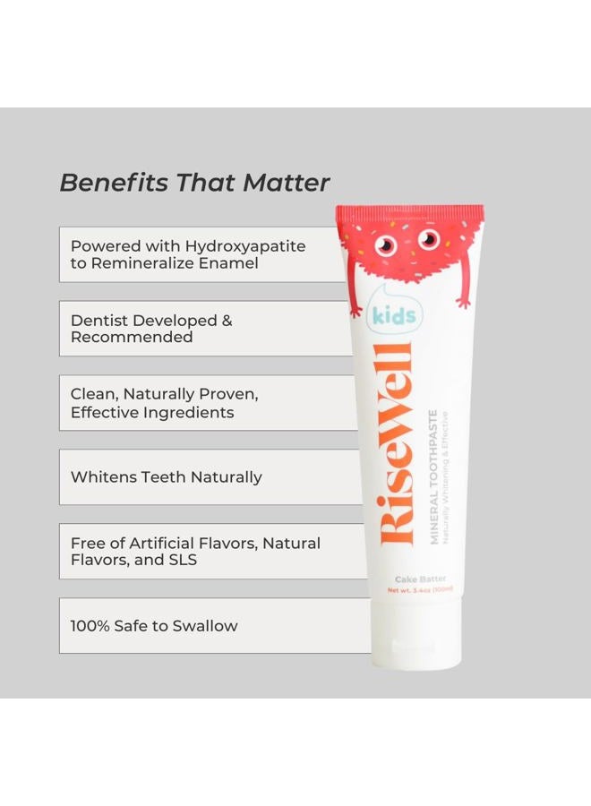 RiseWell Kids Mineral Toothpaste - Kids Hydroxyapatite Toothpaste - Made by Dentists, Safe to Swallow, No Added Fluoride and All Natural - Cake Batter Flavor, 3.4 Oz - Image 2