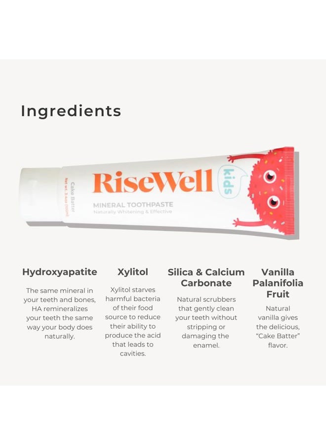 RiseWell Kids Mineral Toothpaste - Kids Hydroxyapatite Toothpaste - Made by Dentists, Safe to Swallow, No Added Fluoride and All Natural - Cake Batter Flavor, 3.4 Oz - Image 3