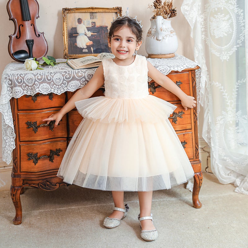 A generation of girls baby puffy dress dress birthday photo studio childrens dress Princess dress L2092XZ-Champagne