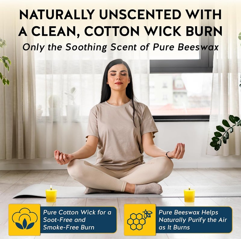 Alternative Imagination 100% Pure Natural Beeswax Votive Candles - 4 Pack - Hand-Poured - Unscented- Light Honey Aroma - 15 Hour Burn - Paraffin-Free, Long Lasting for Prayer, Meditation & Home Decor - Image 4