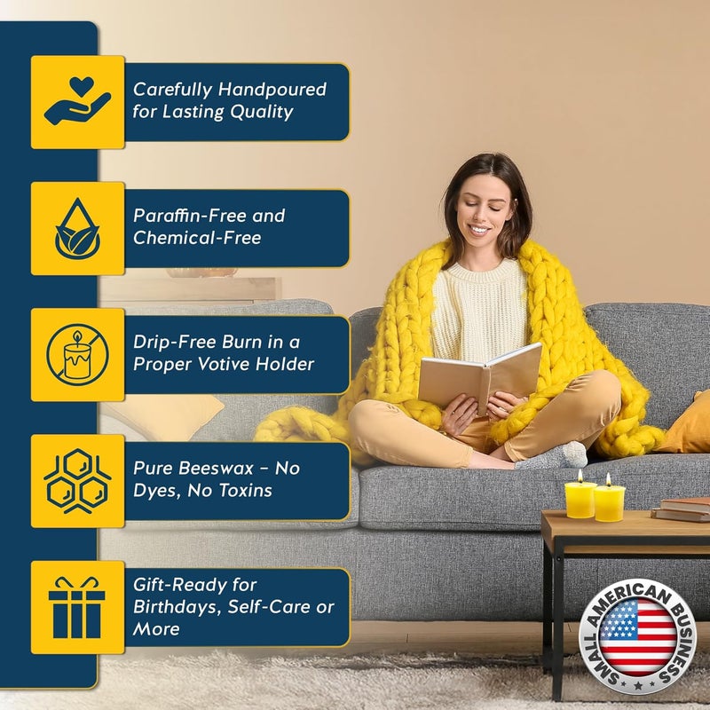 Alternative Imagination 100% Pure Natural Beeswax Votive Candles - 4 Pack - Hand-Poured - Unscented- Light Honey Aroma - 15 Hour Burn - Paraffin-Free, Long Lasting for Prayer, Meditation & Home Decor - Image 5