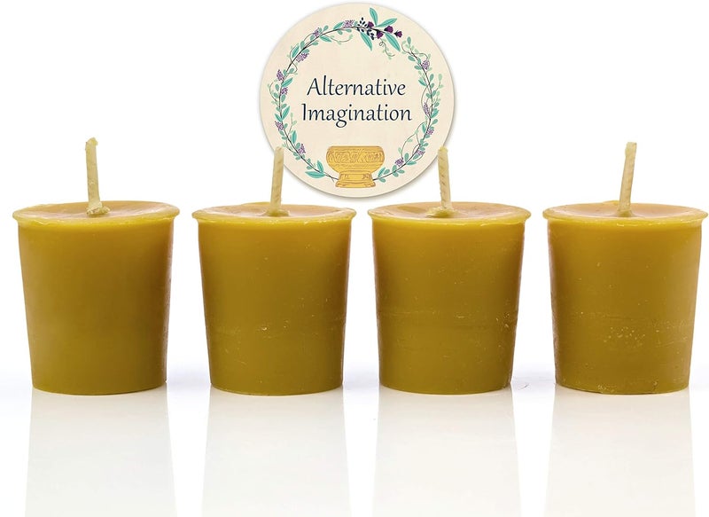 Alternative Imagination 100% Pure Natural Beeswax Votive Candles - 4 Pack - Hand-Poured - Unscented- Light Honey Aroma - 15 Hour Burn - Paraffin-Free, Long Lasting for Prayer, Meditation & Home Decor - Image 1