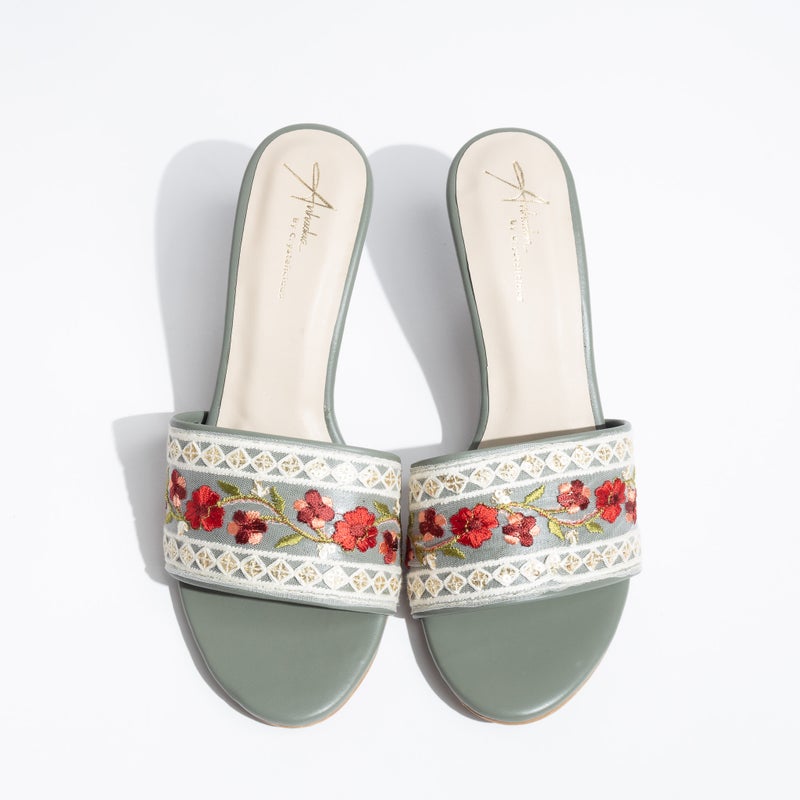 Crystalicious Erica Handcrafted Embroidered Ribbon Slip-On Sandals with Kitten Heels for Work And Party, Wedding - Image 3