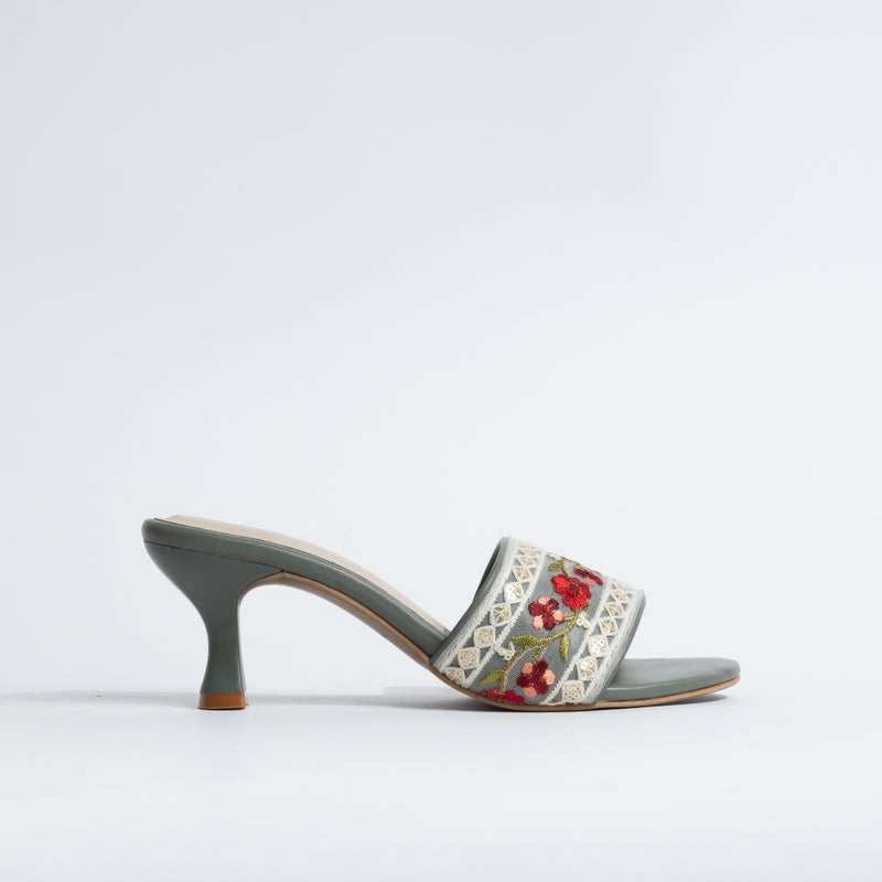 Crystalicious Erica Handcrafted Embroidered Ribbon Slip-On Sandals with Kitten Heels for Work And Party, Wedding - Image 4