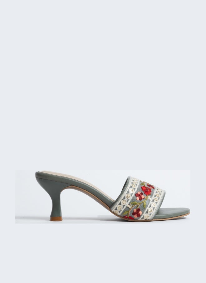 Crystalicious Erica Handcrafted Embroidered Ribbon Slip-On Sandals with Kitten Heels for Work And Party, Wedding - Image 1