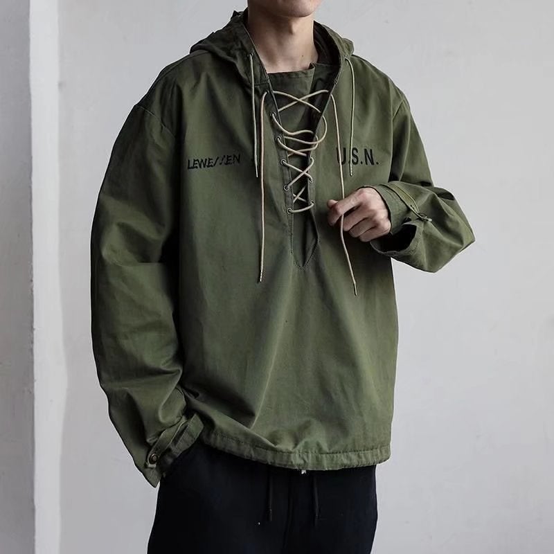 Generic Japanese Tooling American Style Retro World War II Navy Deck Suit Short Windbreaker Bad Weather Coat Sweater Mens Splint Green 