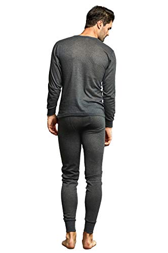 Knocker Men's Long Thermal Underwear Top and Bottom Set (L, Charcoal) - Image 2