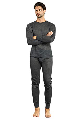 Knocker Men's Long Thermal Underwear Top and Bottom Set (L, Charcoal) - Image 1