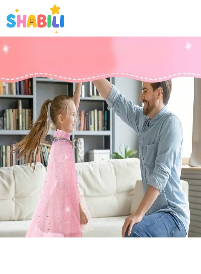 شبيلي مجموعة تنكر أميرة للبنات ١١ قطعة مع عباءة وتاج وعصا ومجوهرات وقفازات وخاتم وحقيبة، ملابس لعب أدوار وتنكر، هدية عيد ميلاد لعمر ٣–٧ سنوات وتناسب طول ٩٠–١٢٠ سم (وردي) - Image 3