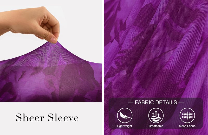 Zattcas Spring Fall Midi Dresses for Women 2026 Wedding Guest Trendy Floral Long 3/4 Sleeve Petite A Line Flowy Mesh Flower Tea Party Cocktail HOCO Homecoming Dresses Purple M - Image 5