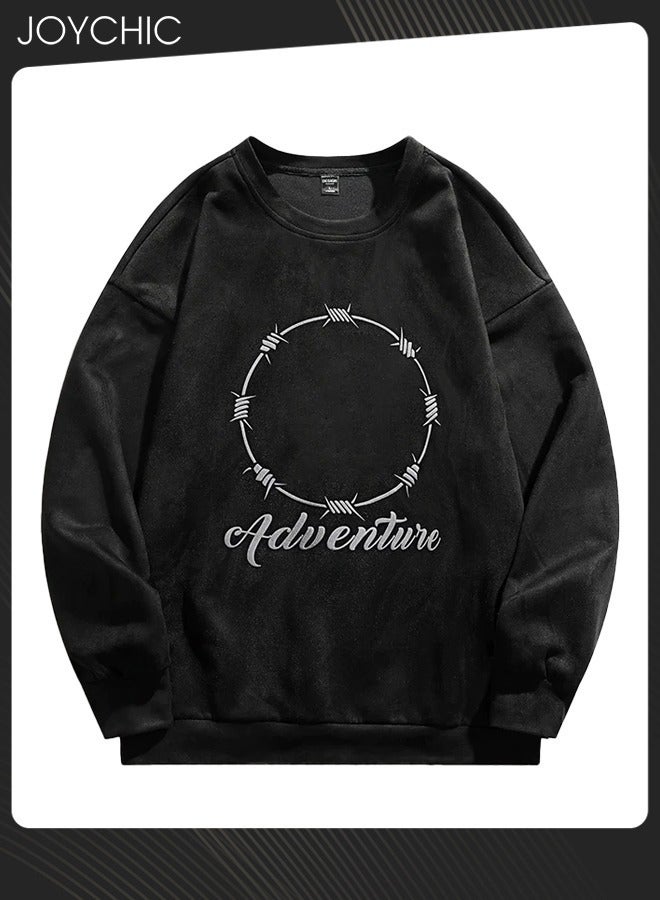 Joychic هودي سويت شيرت طويل الأكمام بطباعة عصرية لفصلي الربيع والخريف للرجال - أسود - Image 3