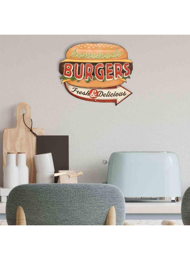 Open Road Brands Homemade Burgers Embossed Metal Sign Vintage Diner Burgers Sign for Kitchen or Man Cave Fresh and Delicious - Image 1