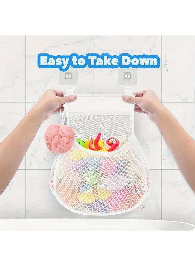 White Wall Mounted Bath Toy Organizer with Drainage Holes Quick Dry Storage - Image 1