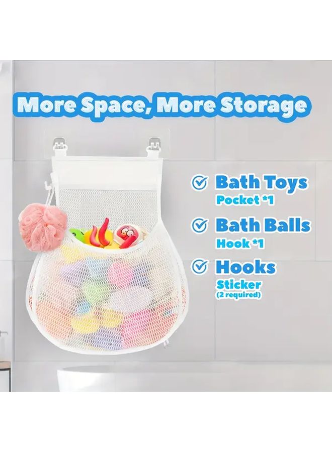 White Wall Mounted Bath Toy Organizer with Drainage Holes Quick Dry Storage - Image 4