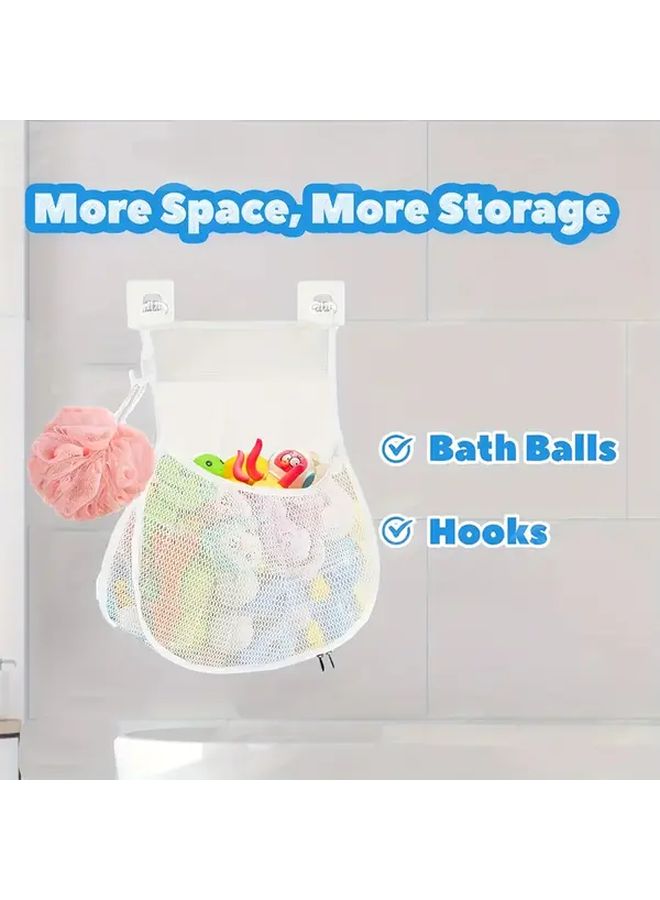 White Wall Mounted Bath Toy Organizer with Drainage Holes Quick Dry Storage - Image 2