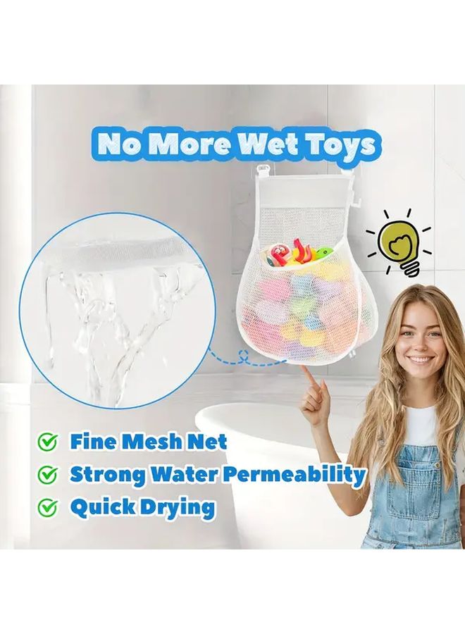 White Wall Mounted Bath Toy Organizer with Drainage Holes Quick Dry Storage - Image 5