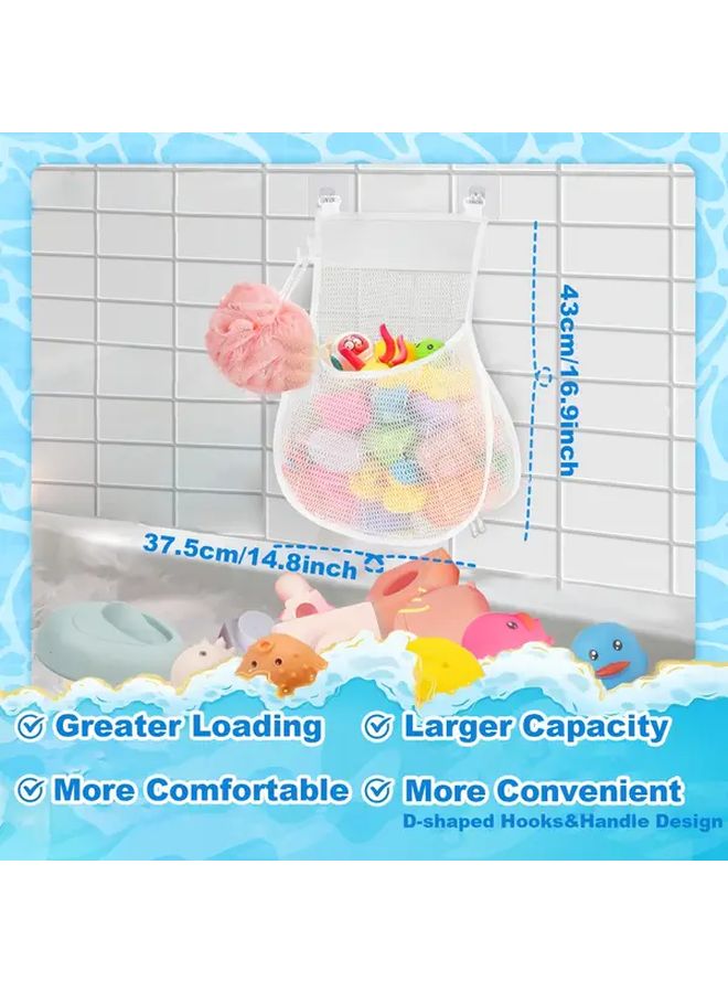 White Wall Mounted Bath Toy Organizer with Drainage Holes Quick Dry Storage - Image 3
