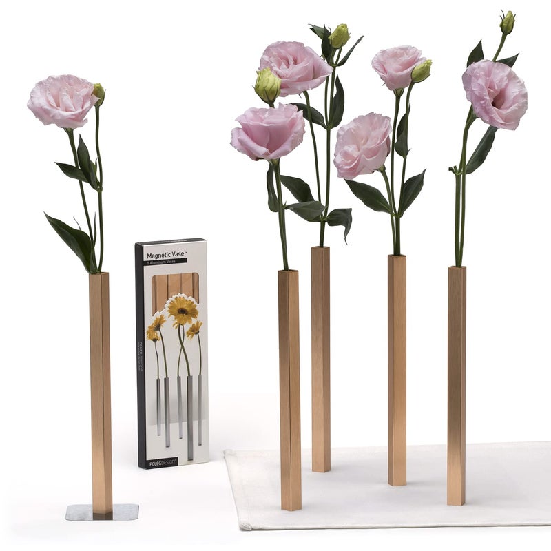 PELEG DESIGN Magnetic Flower Vase  Unique and Modern Set of 5 Silver Aluminum Vases for Home Garden Dcor  94 x 06 x 06 inches  Suitable for Both Real and Artificial Flowers - Image 1
